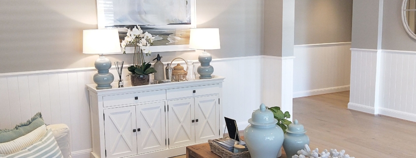 Colonial Wall Linings - Lounge Room and Hallway with featured VJ Wall Panelling, VJ Sheets, VJ Sheeting, VJ Lining, VJ Panels, VJ Board - Timber Moldings - MDF Moldings - Dado Rail, Belt Rail and Bevel Skirting