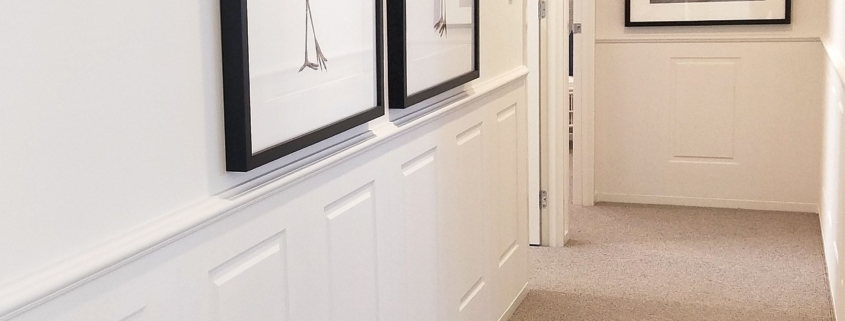 Colonial Wall Linings - Bedroom Hallway with Wainscoting Wall Panels featuring Timber Moldings - MDF Moldings - Dado Rail, Belt Rail, Skirt, Skirts, Skirting, Architrave, Architraves